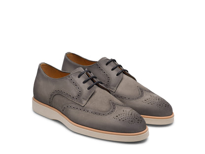 GREY SUEDE LEATHER BROGUE WINGTIP DERBY