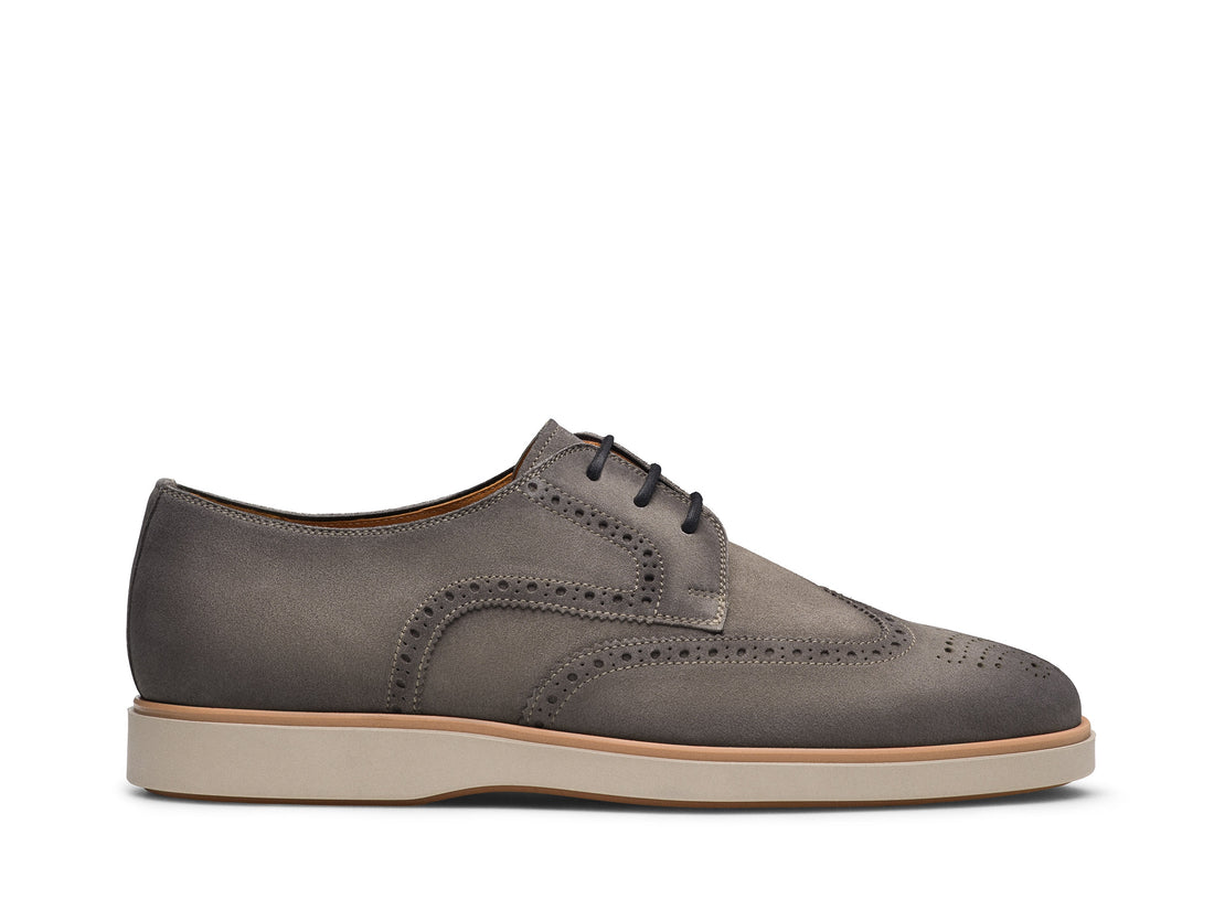 GREY SUEDE LEATHER BROGUE WINGTIP DERBY