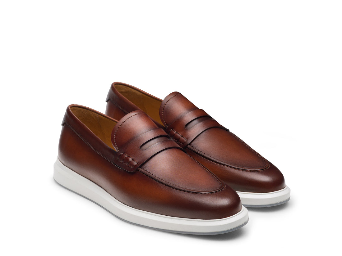 BROWN COGNAC LEATHER HYBRID PENNY LOAFERS
