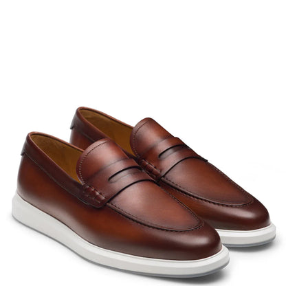BROWN COGNAC LEATHER HYBRID PENNY LOAFERS