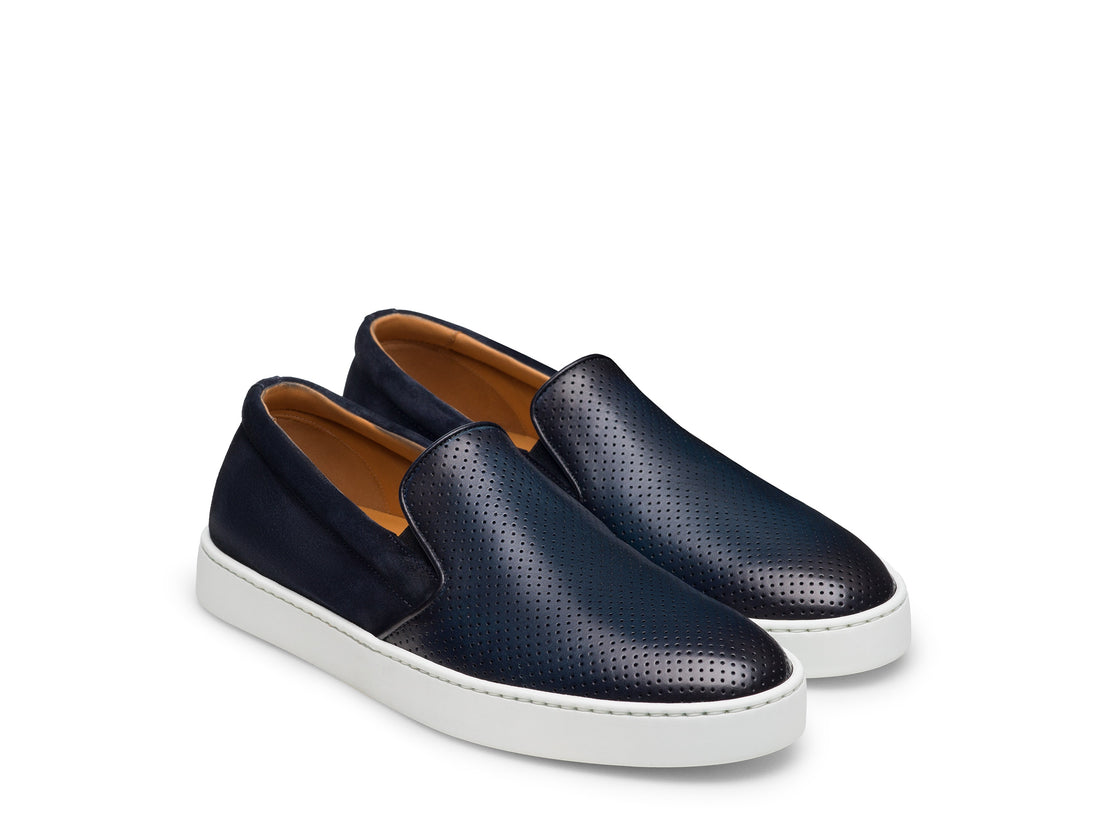 BLUE LEATHER HYBRID ELASTIC LOAFER SNEAKERS