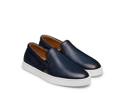 BLUE LEATHER HYBRID ELASTIC LOAFER SNEAKERS