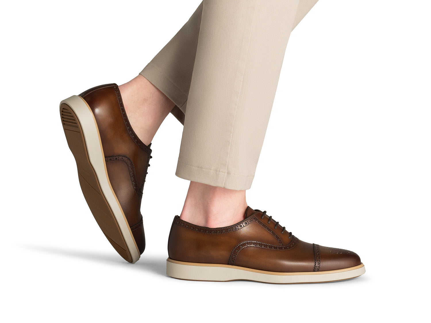 DARK TAN LEATHER BROGUE CAP TOE OXFORDS