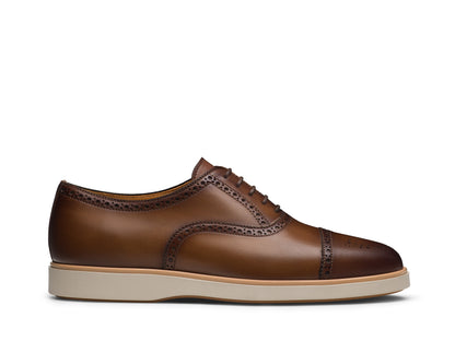 DARK TAN LEATHER BROGUE CAP TOE OXFORDS