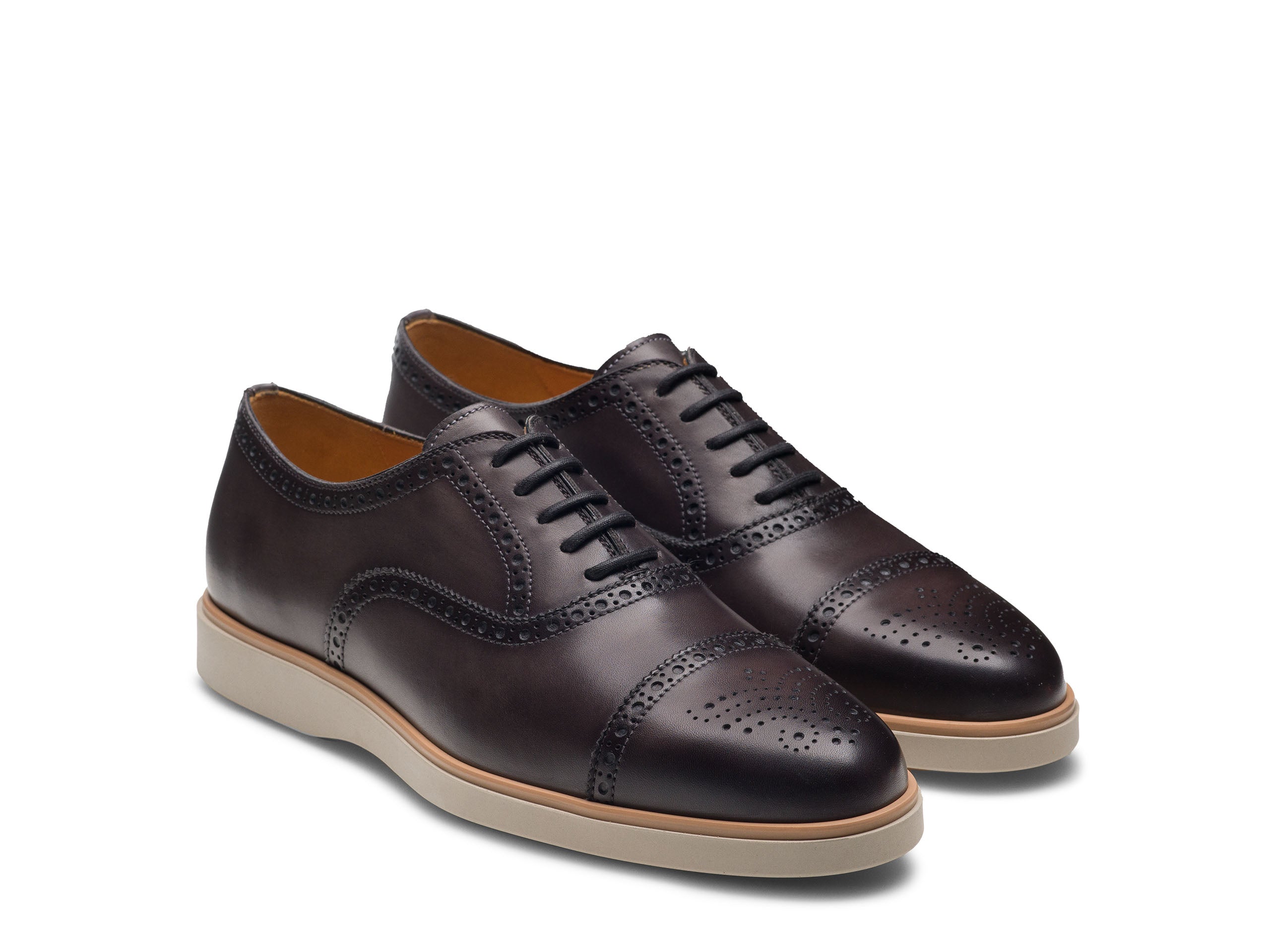 DARK GREY LEATHER BROGUE CAP TOE OXFORDS