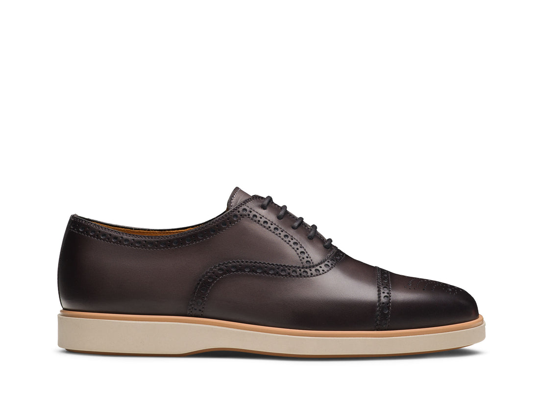 DARK GREY LEATHER BROGUE CAP TOE OXFORDS