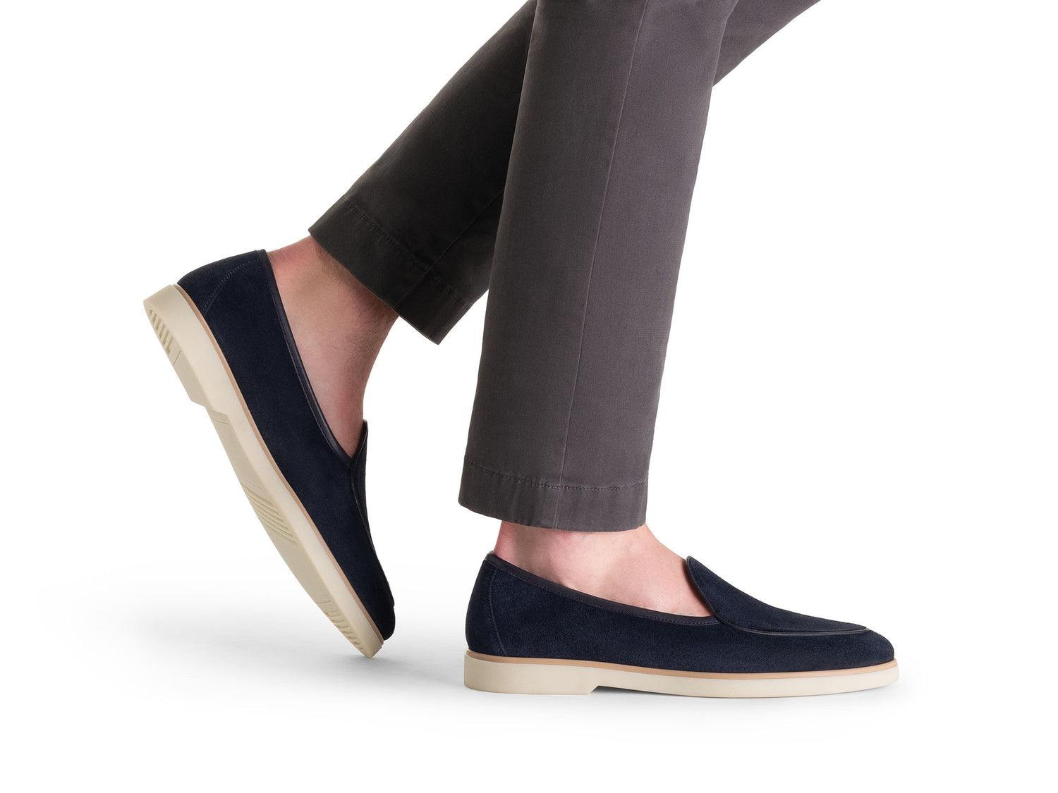 NAVY BLUE SUEDE HYBRID APRON TOE LOAFERS