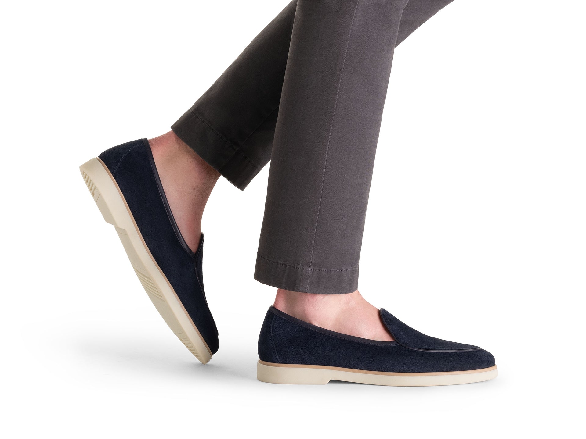 NAVY BLUE SUEDE HYBRID APRON TOE LOAFERS