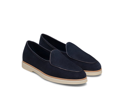 NAVY BLUE SUEDE HYBRID APRON TOE LOAFERS
