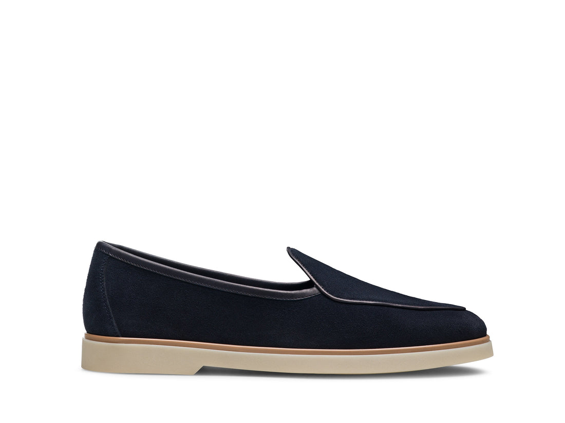 NAVY BLUE SUEDE HYBRID APRON TOE LOAFERS