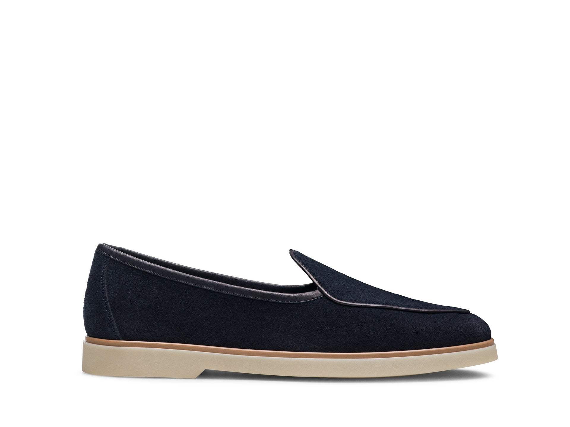NAVY BLUE SUEDE HYBRID APRON TOE LOAFERS