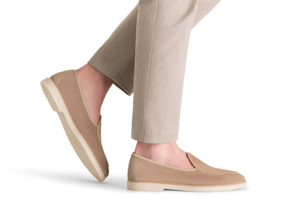 BEIGE SUEDE HYBRID APRON TOE LOAFERS