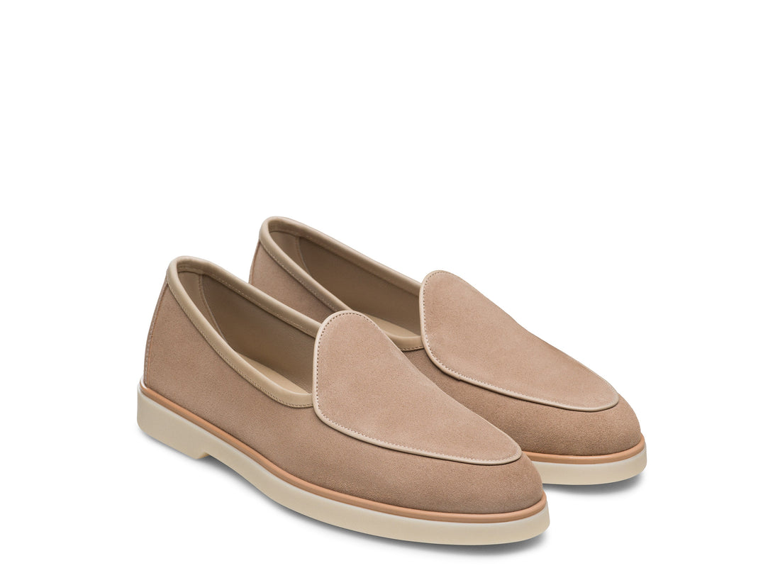 BEIGE SUEDE HYBRID APRON TOE LOAFERS