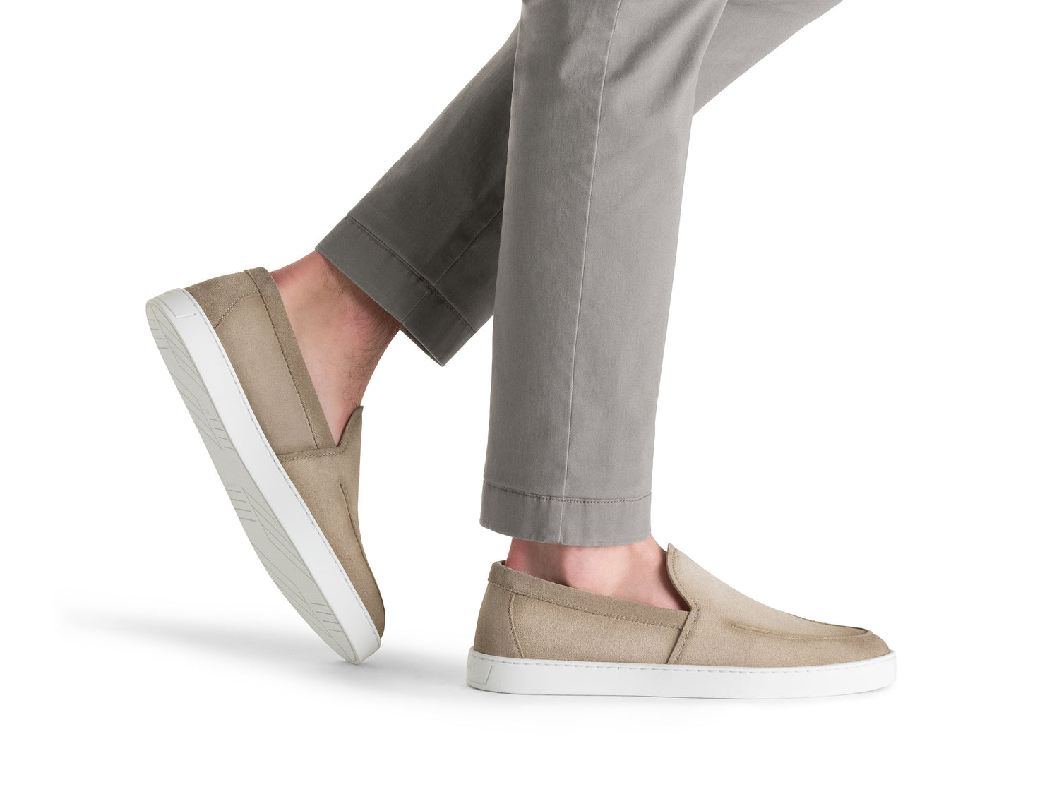 SAND SUEDE LEATHER SLIP-ON SNEAKER LOAFERS