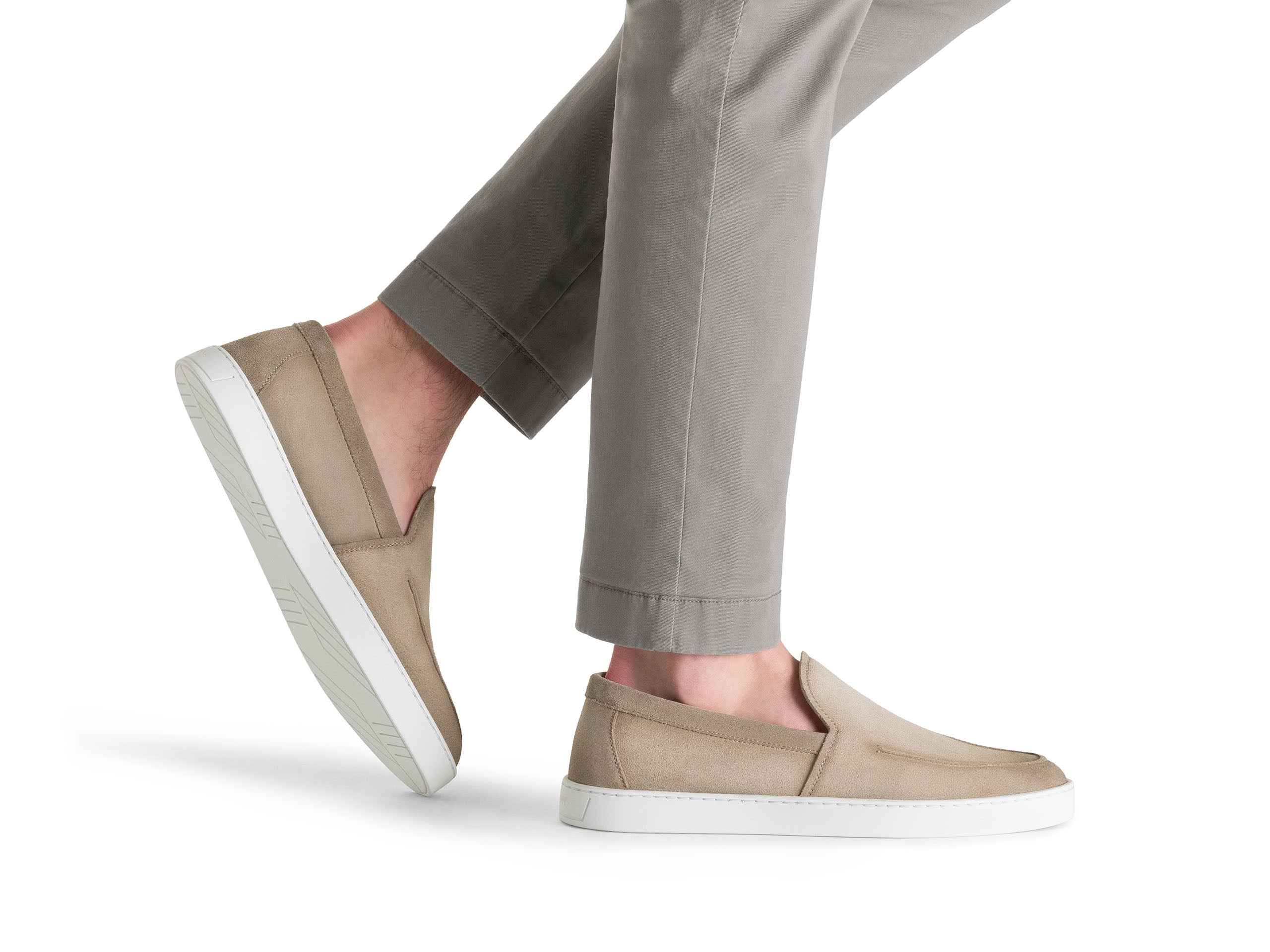 SAND SUEDE LEATHER SLIP-ON SNEAKER LOAFERS