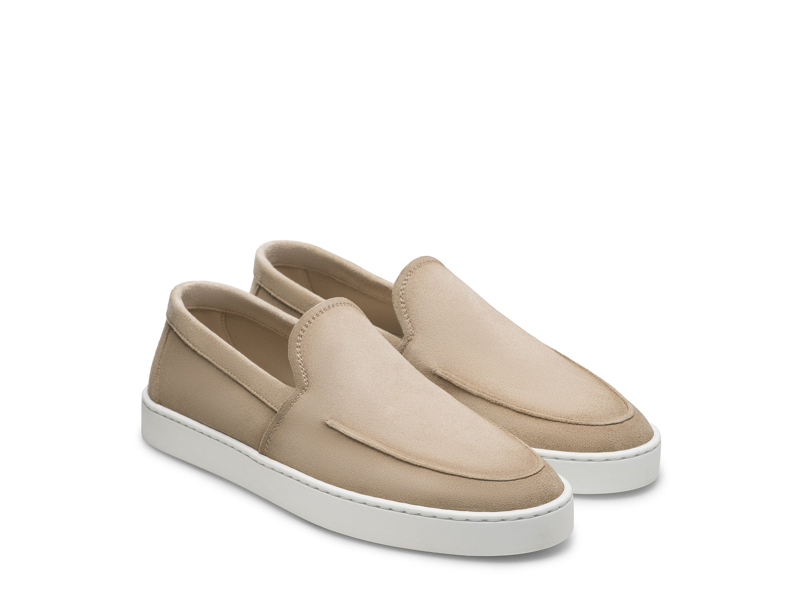 SAND SUEDE LEATHER SLIP-ON SNEAKER LOAFERS
