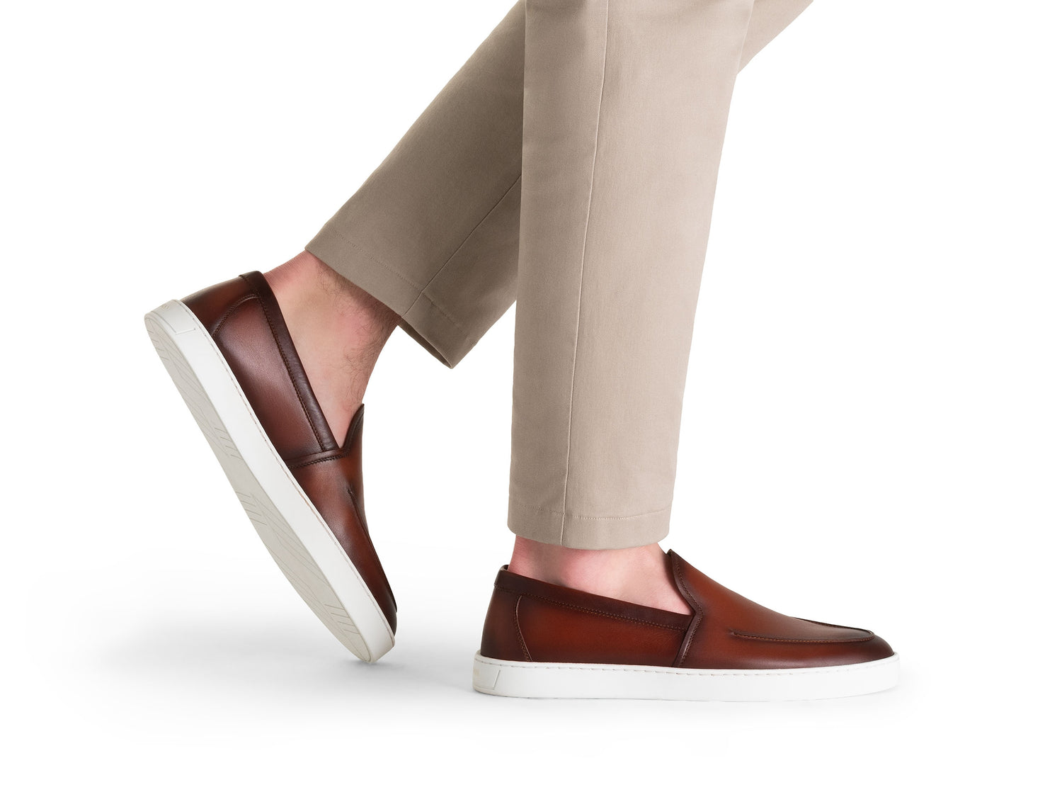 BROWN LEATHER SLIP-ON SNEAKER LOAFERS