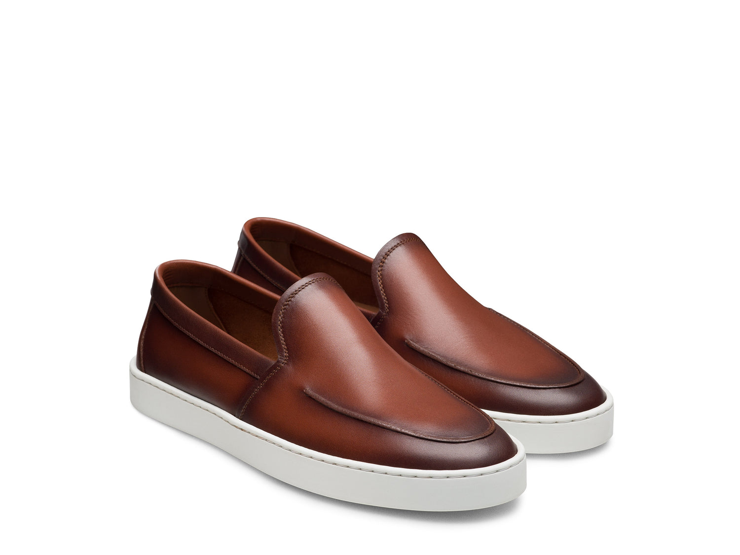 BROWN LEATHER SLIP-ON SNEAKER LOAFERS