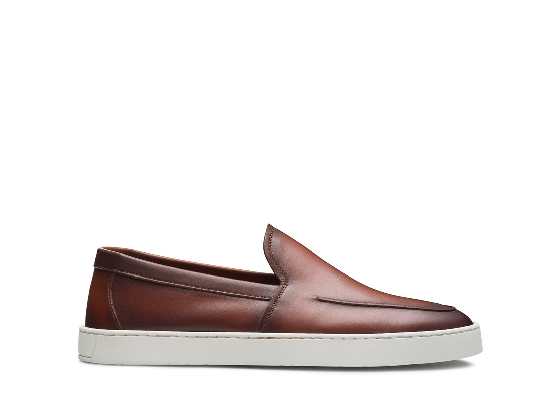 BROWN LEATHER SLIP-ON SNEAKER LOAFERS