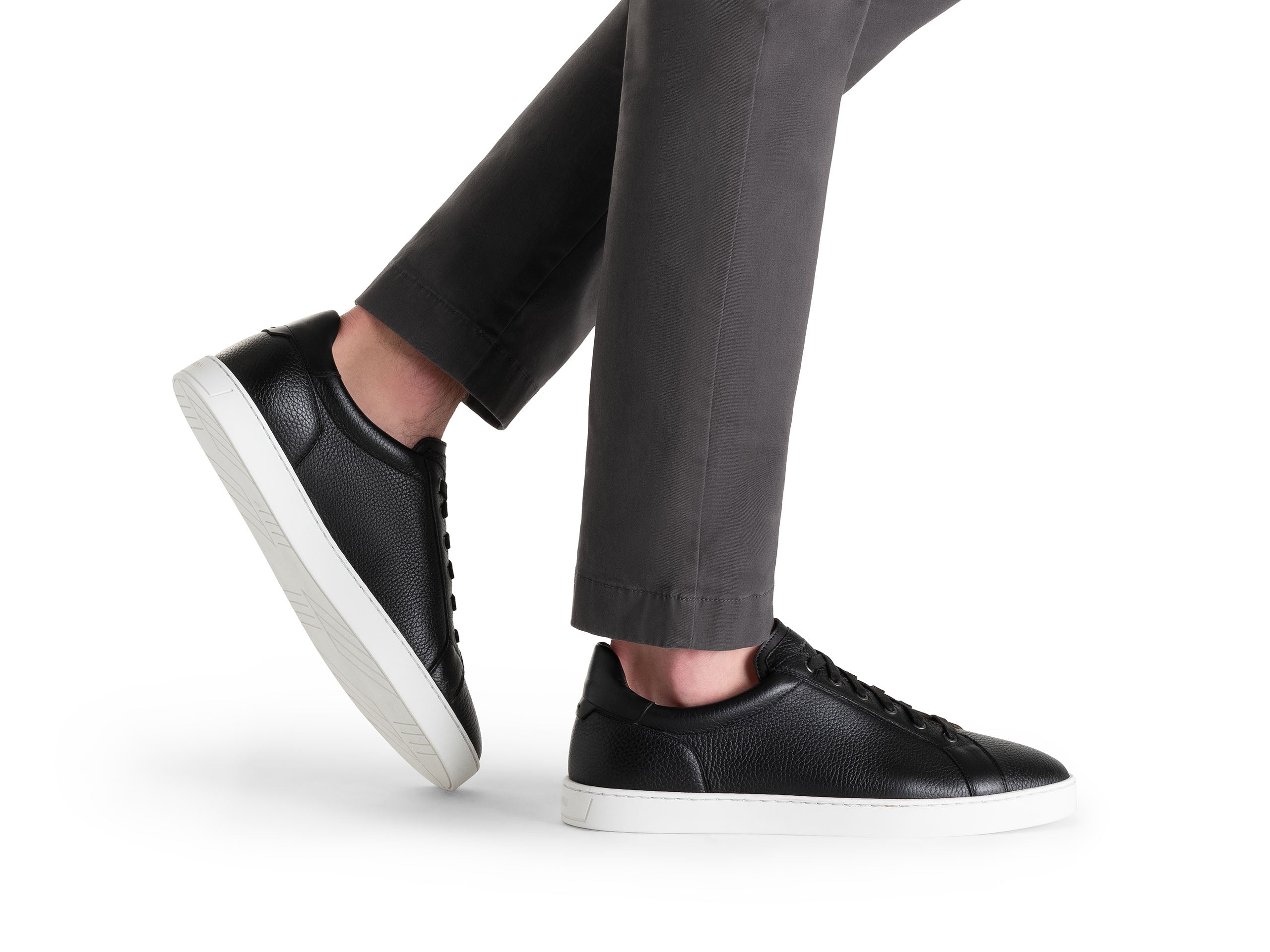 BLACK LEATHER HYBRID ELASTIC LOAFER SNEAKERS