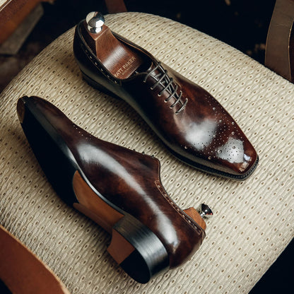 ED167 | DARK BROWN METAL TOE OXFORDS