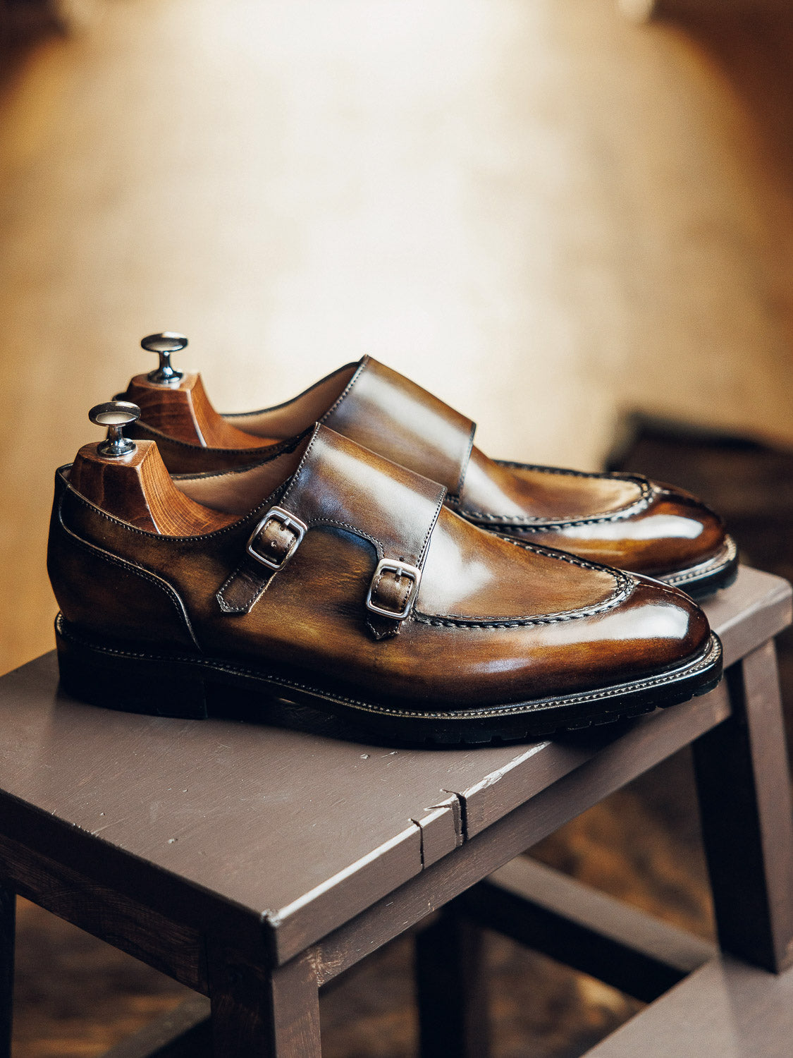 OLIVE SPLIT DOUBLE MONK | PATINA FINISH