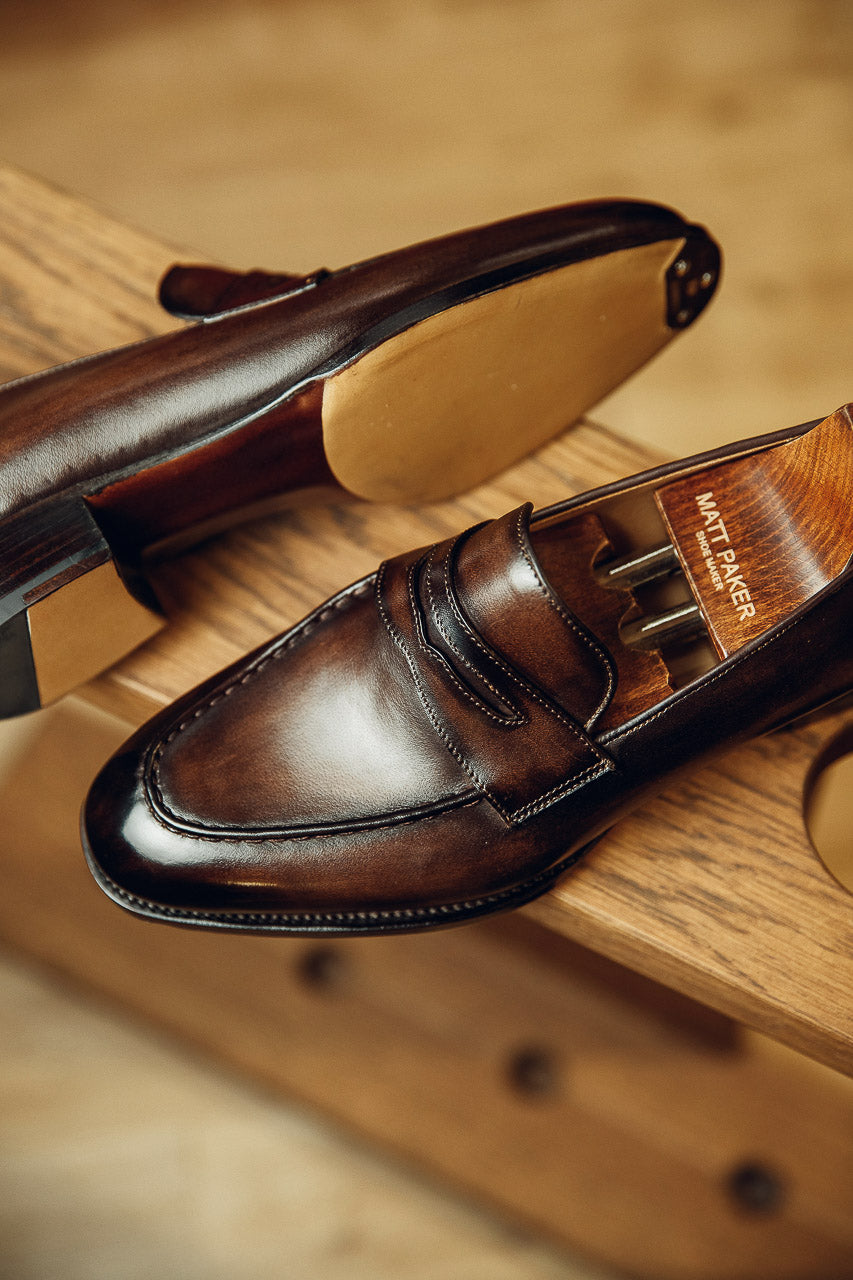 DARK BROWN PENNY LOAFERS | PATINA FINISH