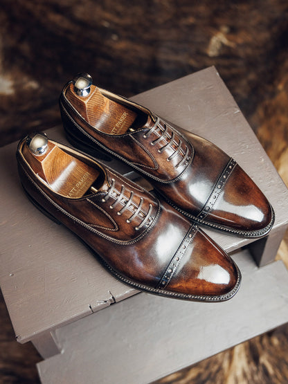 COFFEE CUT-OF TOE OXFORDS | PATINA FINISH