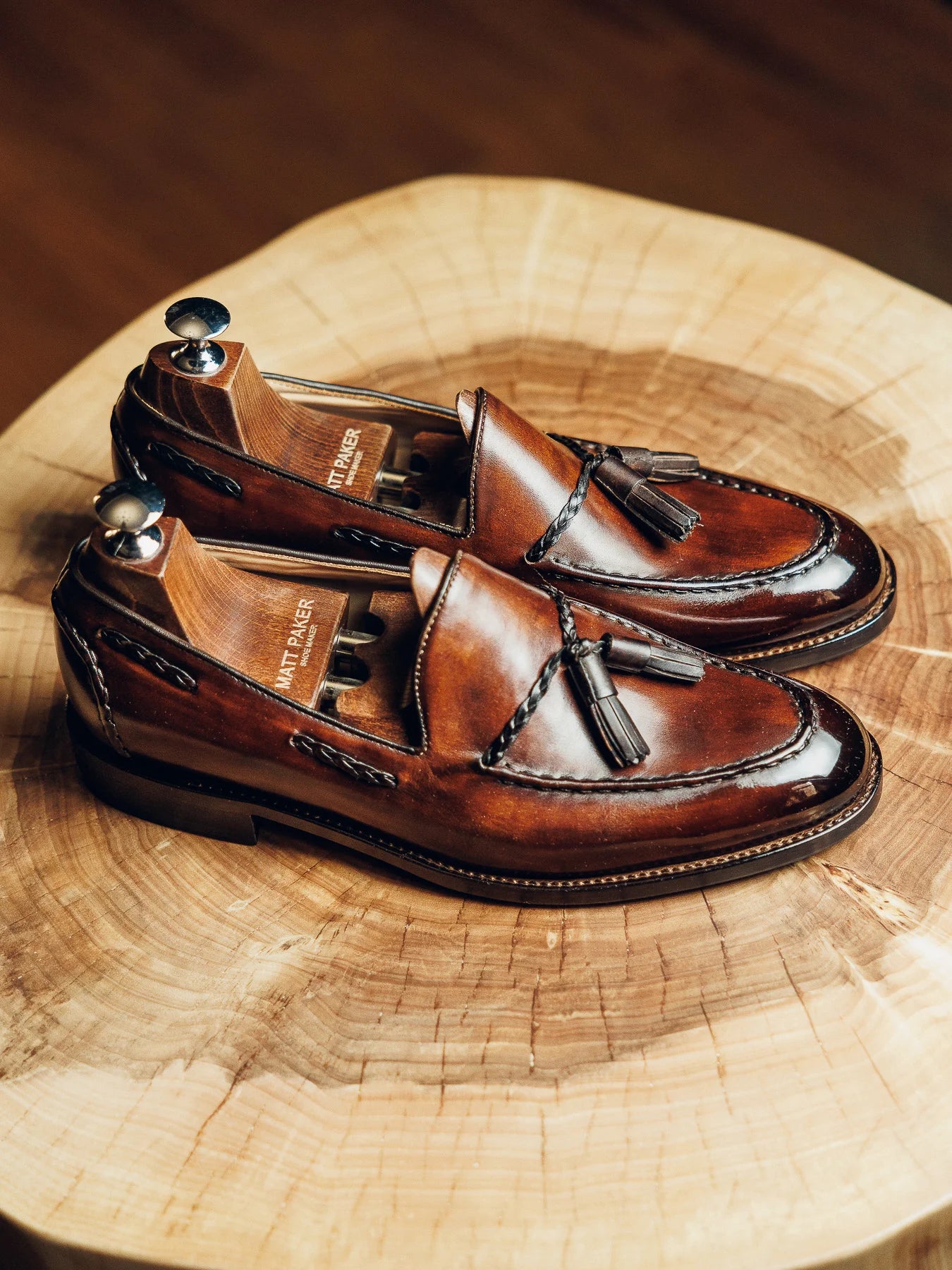 BROWN TASSEL LOAFERS | PATINA FINISH