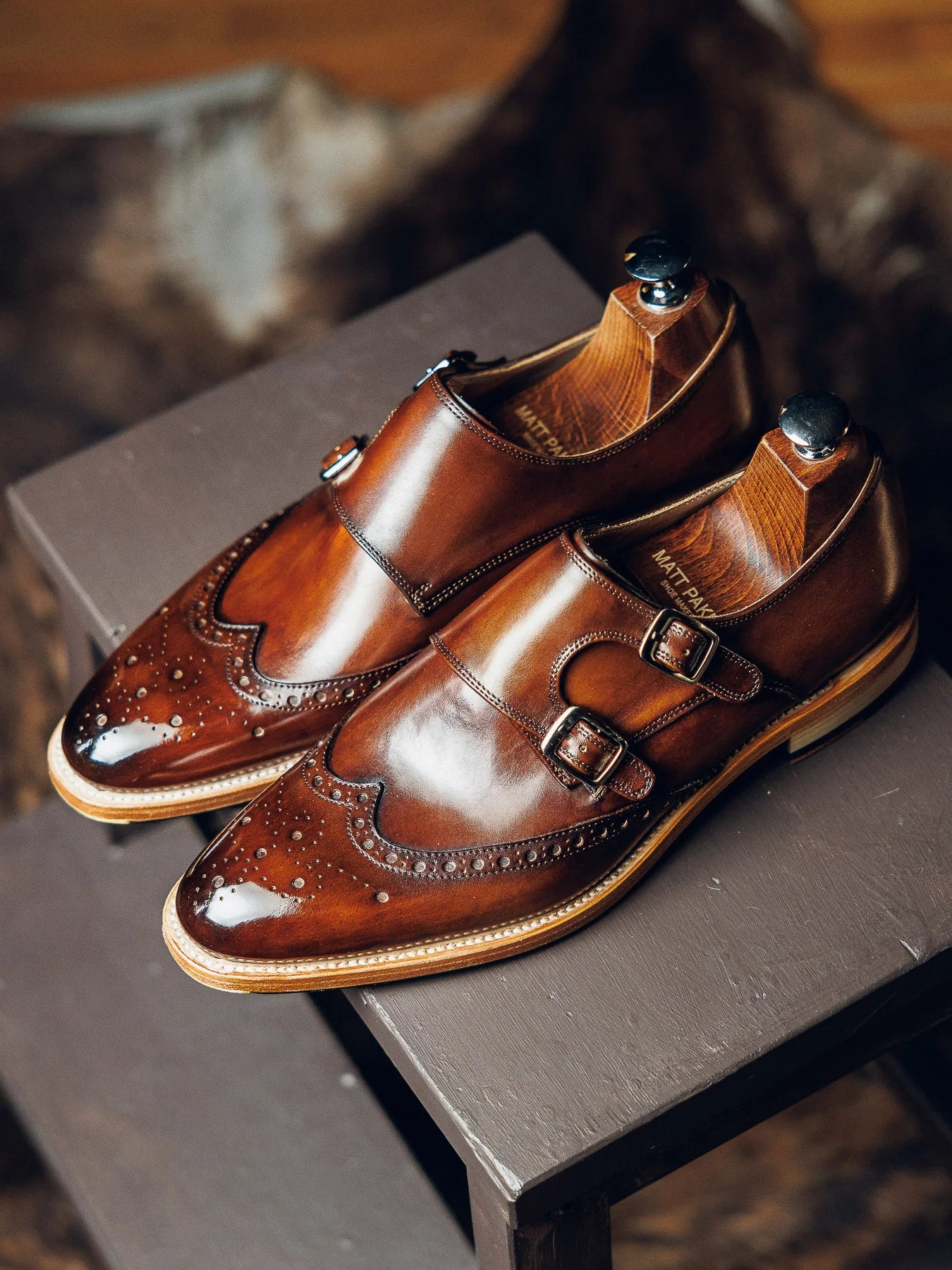 BROWN BROGUE DOUBLE MONK | PATINA FINISH