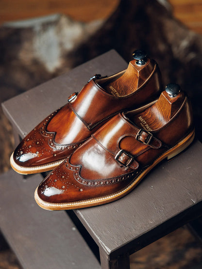 BROWN BROGUE DOUBLE MONK | PATINA FINISH