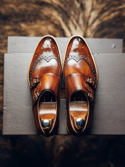 BROWN BROGUE DOUBLE MONK | PATINA FINISH