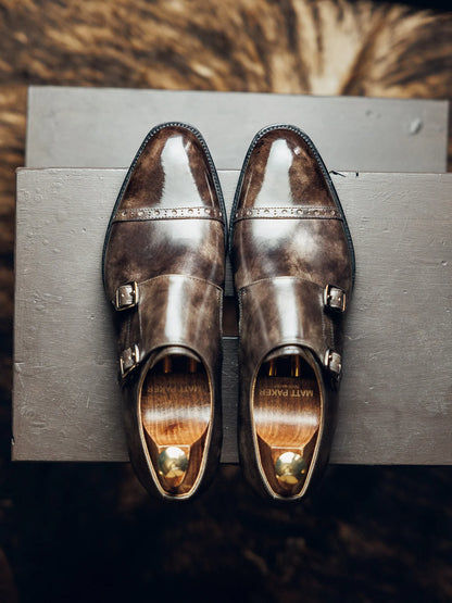 BROWN METAL TOE DOUBLE MONK | PATINA FINISH