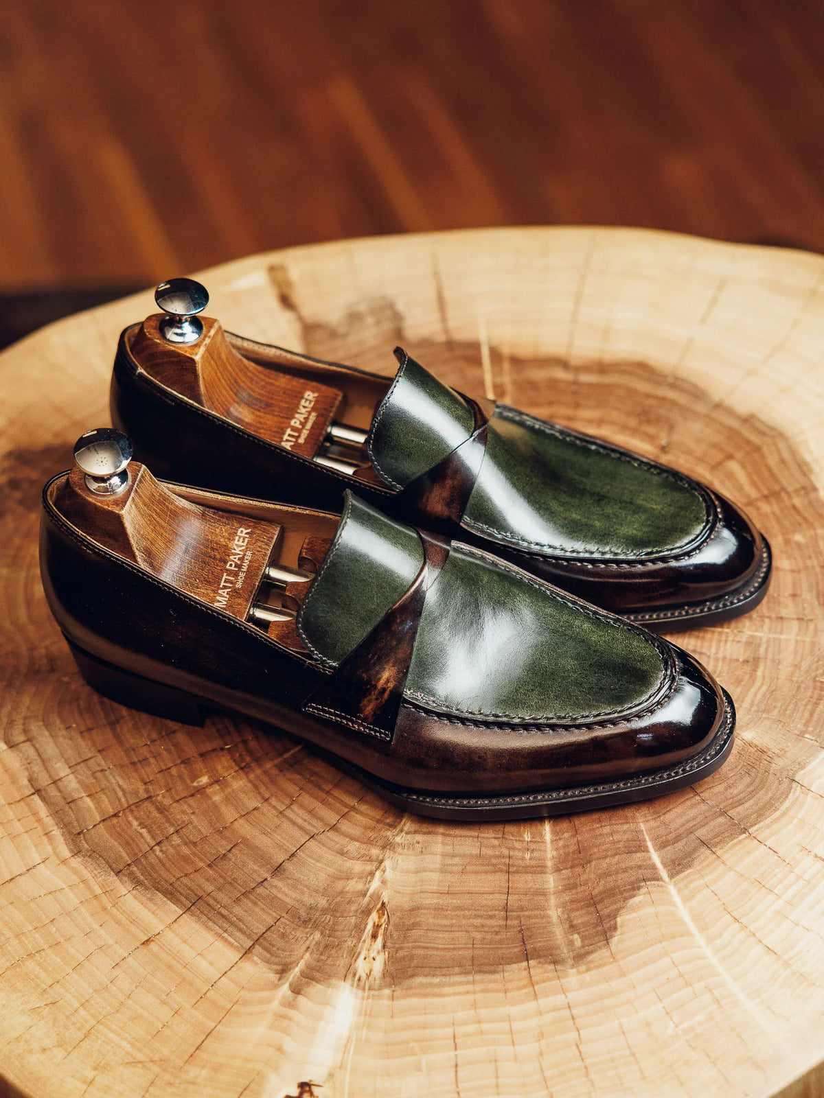 ED151 | GREEN TWISTED PENNY LOAFERS