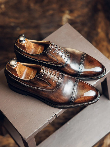 COFFEE CUT-OF TOE OXFORDS | PATINA FINISH