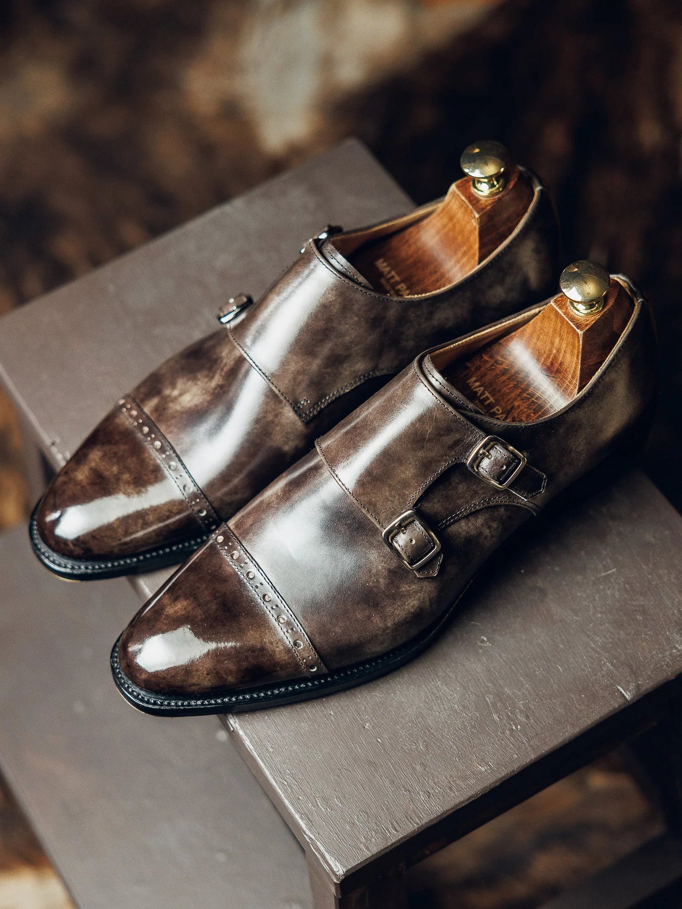 BROWN METAL TOE DOUBLE MONK | PATINA FINISH