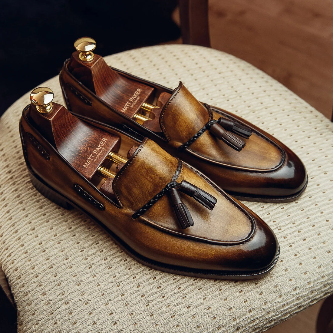 OLIVE TASSEL LOAFERS | PATINA FINISH