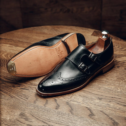 ED153 | BLACK BROGUE DOUBLE MONK