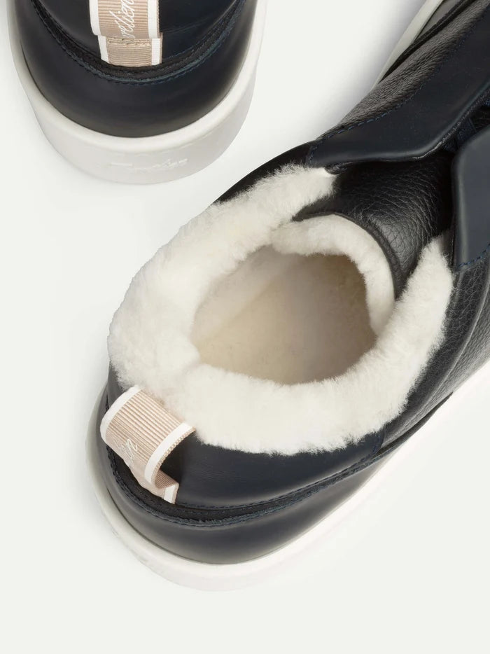 NAVY LEATHER FUR SNEAKER