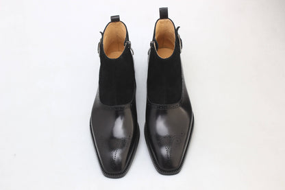 BLACK BUCKLE BOOT WITH SUEDE