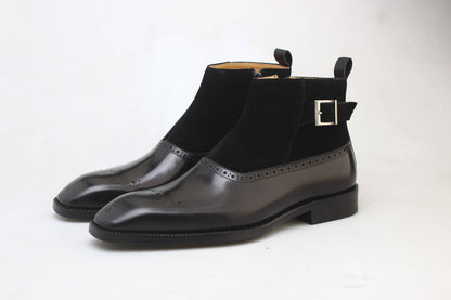 BLACK BUCKLE BOOT WITH SUEDE