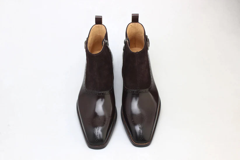 BROWN BUCKLE BOOT WITH SUEDE