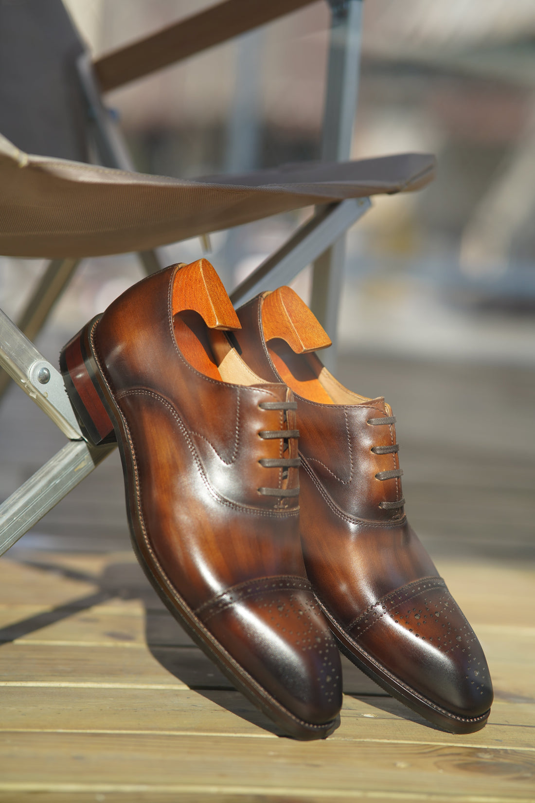BROWN SQUARE TOE WINGTIP OXFORDS