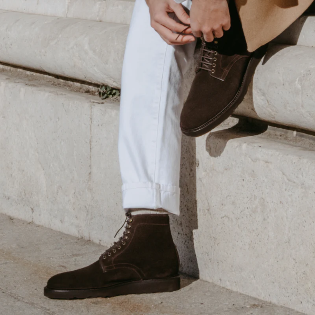 BROWN SUEDE UP BOOTS | PLAIN TOE