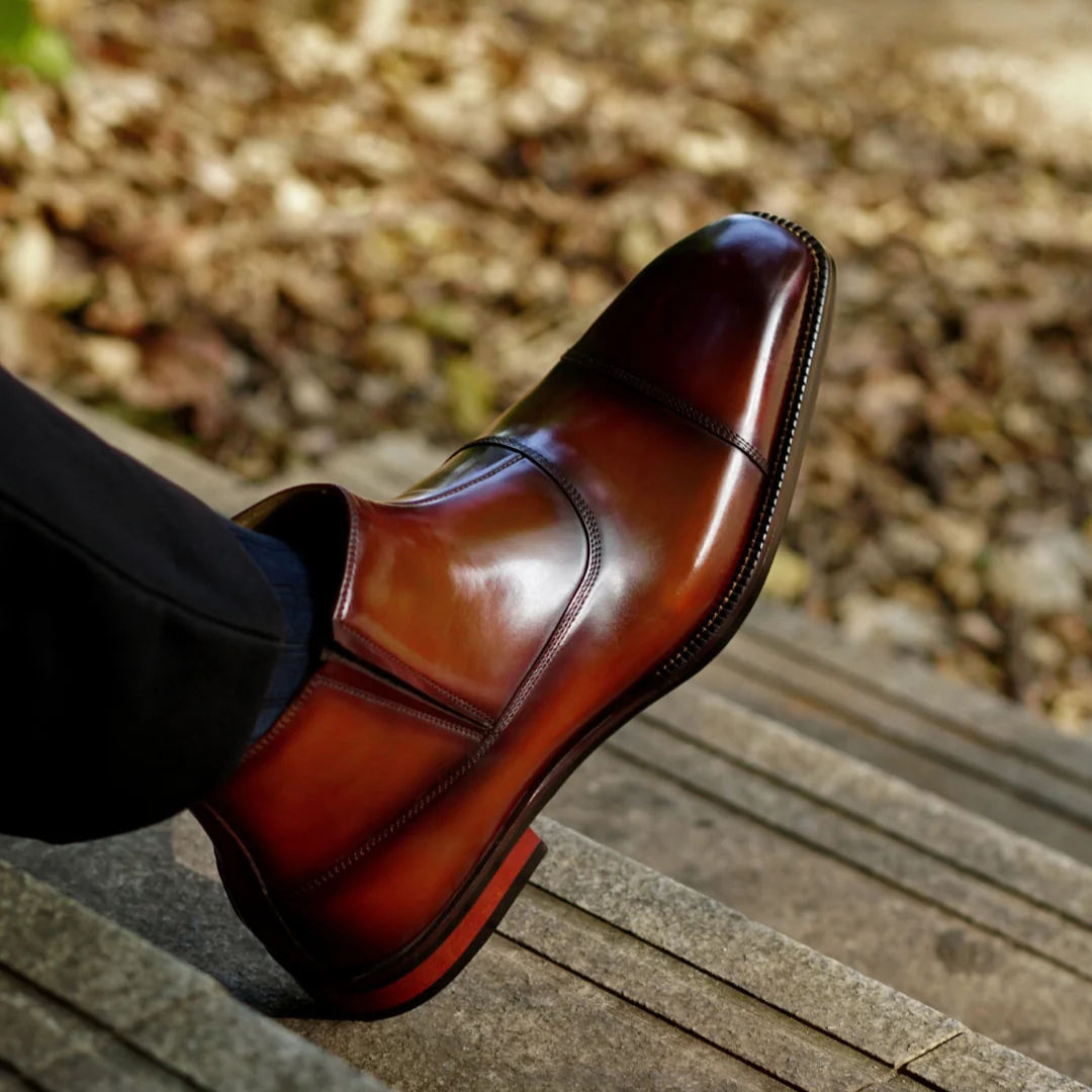 HANDMADE TAN LEATHER BOOTS WITH ZIP