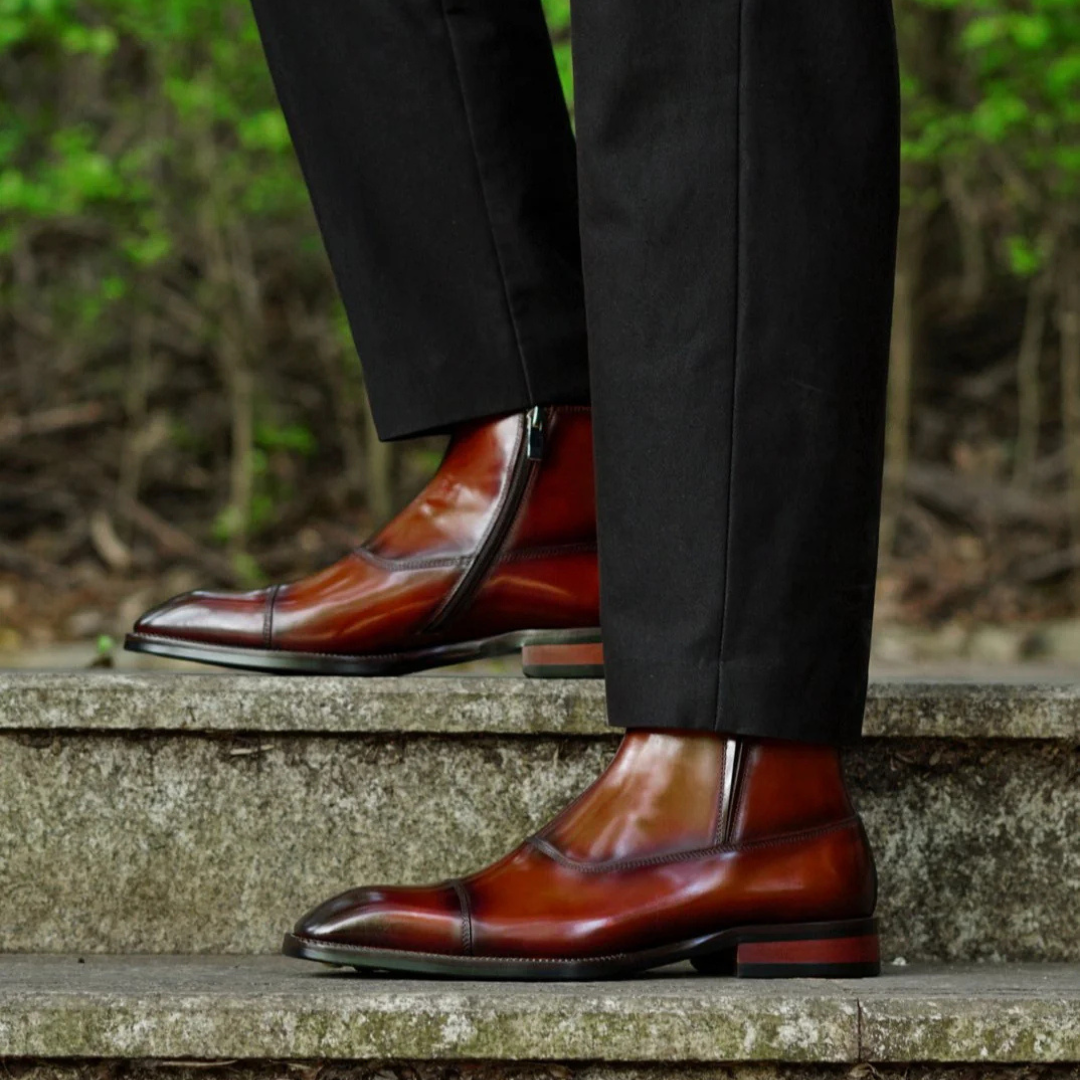 HANDMADE TAN LEATHER BOOTS WITH ZIP