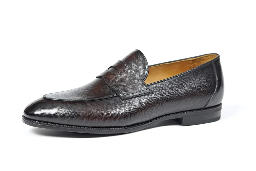 BROWN MILLED LEATHER LOAFERS