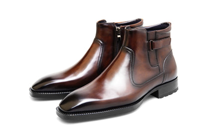 BROWN SLICE TOE ZIP BOOT