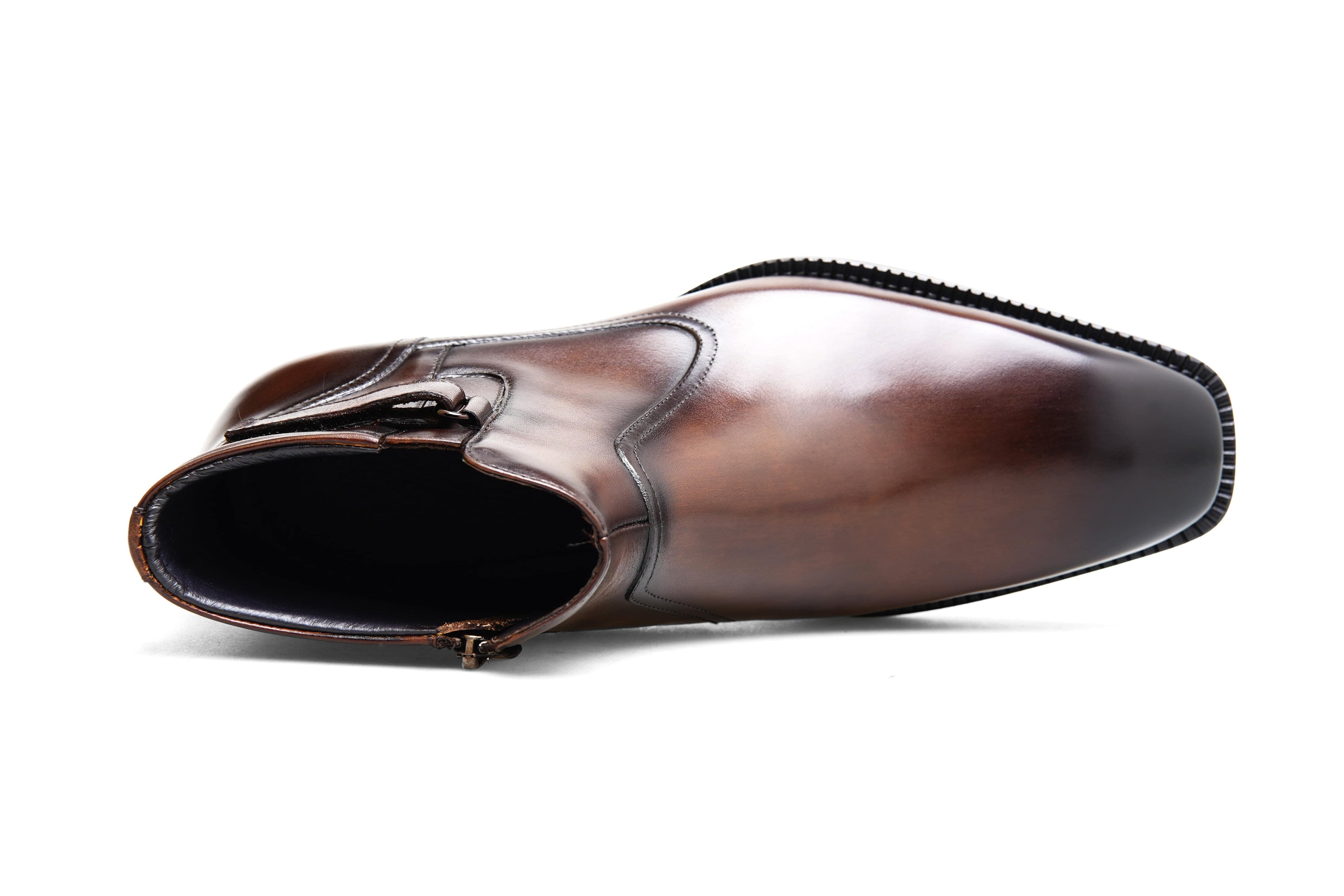 BROWN SLICE TOE ZIP BOOT