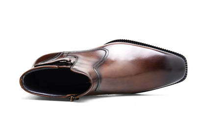 BROWN SLICE TOE ZIP BOOT